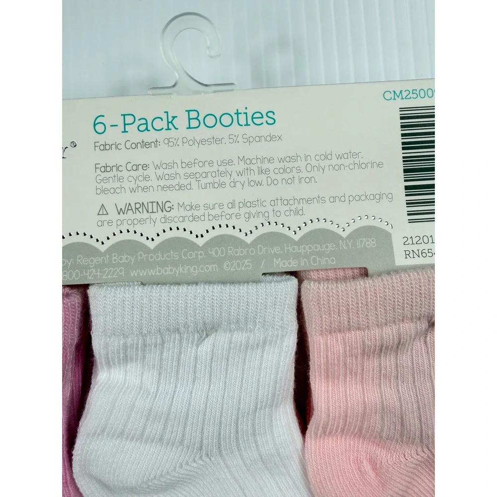 Petite L'amour Booties Baby Girls 6-Pack Socks Pink White Ribbed Newborn 6-12M